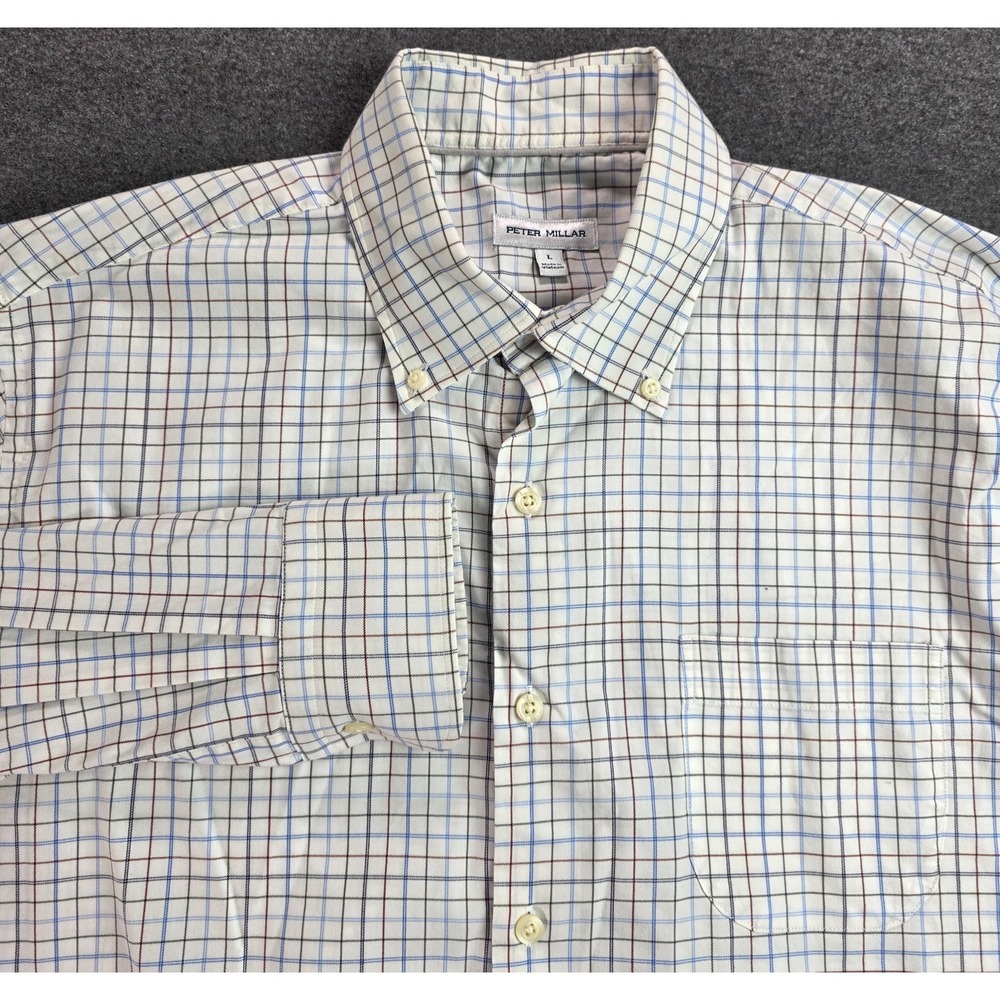 Peter Millar Shirt Mens Large Blue White Check Dress Easycare L